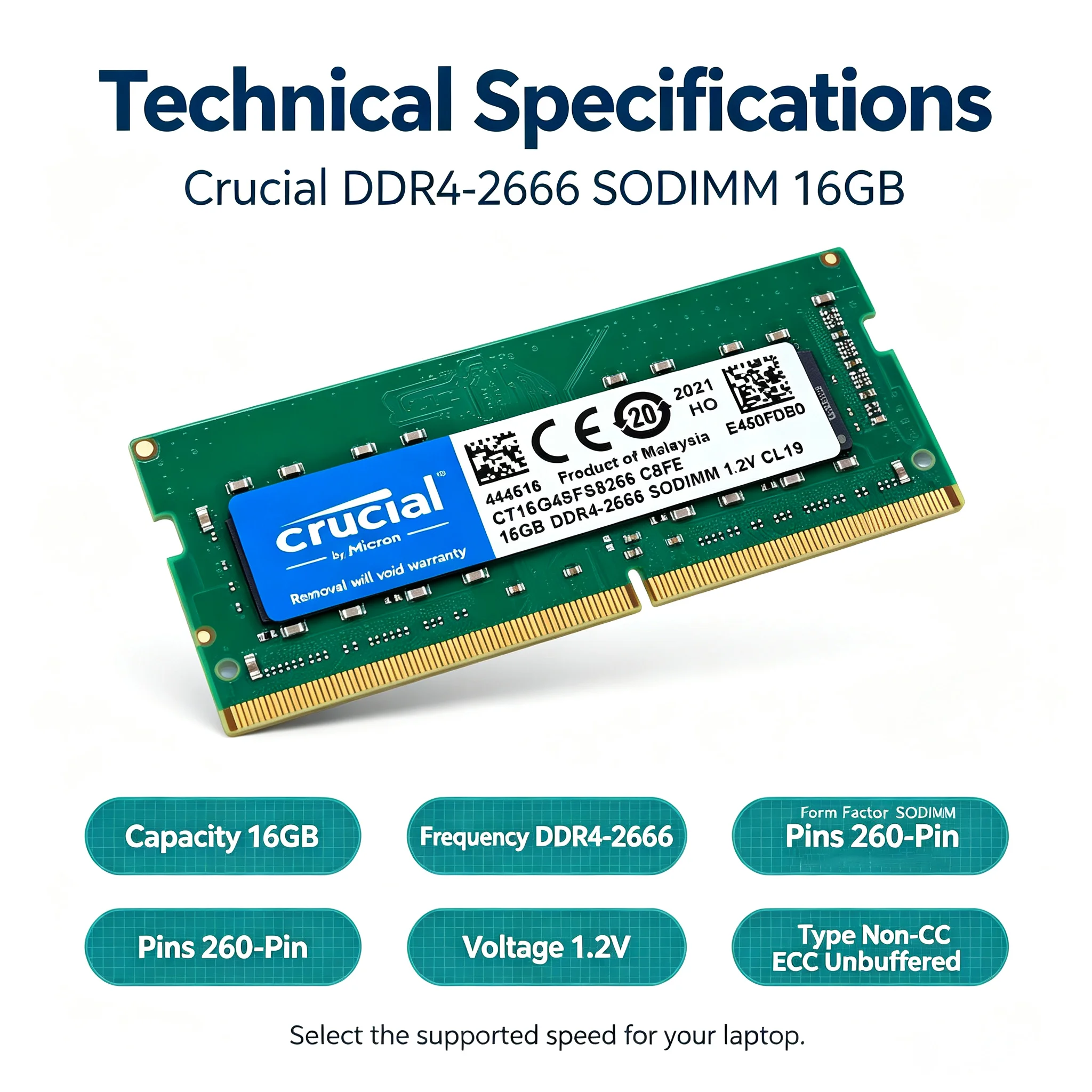 Crucial DDR4ノートパソコン用RAM SODIMM - Ddr4 3200 16Gb のレビューと価格
